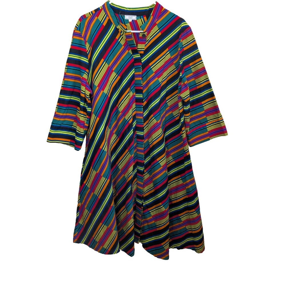 Zuri Kenya Women's Chromatic Dress Striped Button Front Cotton Multicolored XL